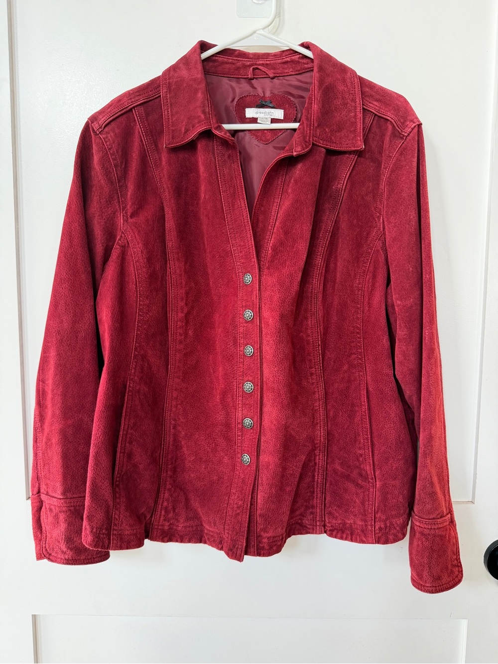 Dressbarn Red Genuine Suede Leather Jacket Snap Front 14/16
